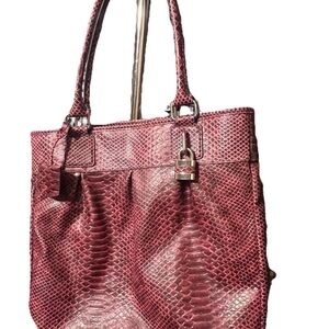 Vintage Burgundy Snakeskin Tote Bag